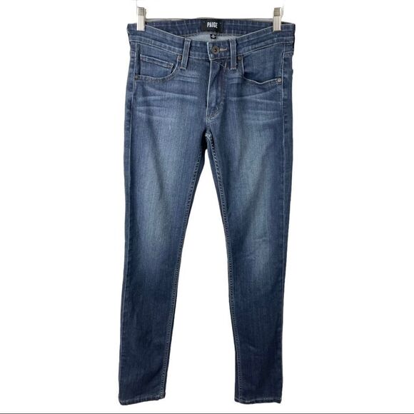 𝅺PAIGE Croft Dark Distressed Wash Skinny Stretch Jeans Size 28 - Picture 4 of 10